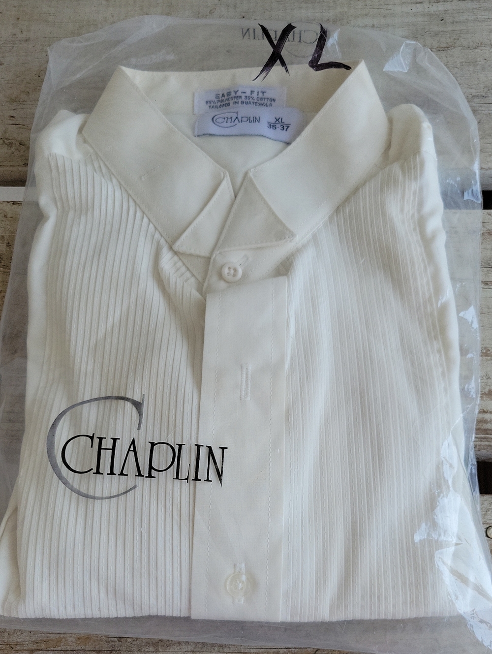 Men's Cream Pleated Dress Shirt - Classic Collar Formal
